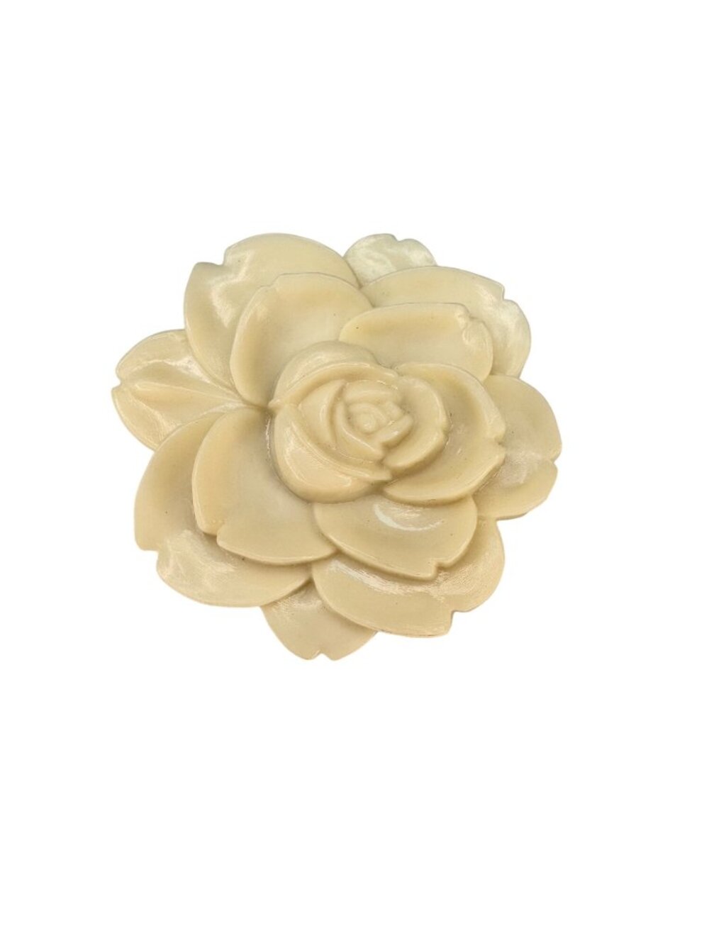 Carved Rose Brooch Cream Resin Floral Statement Unsigned Vintage
